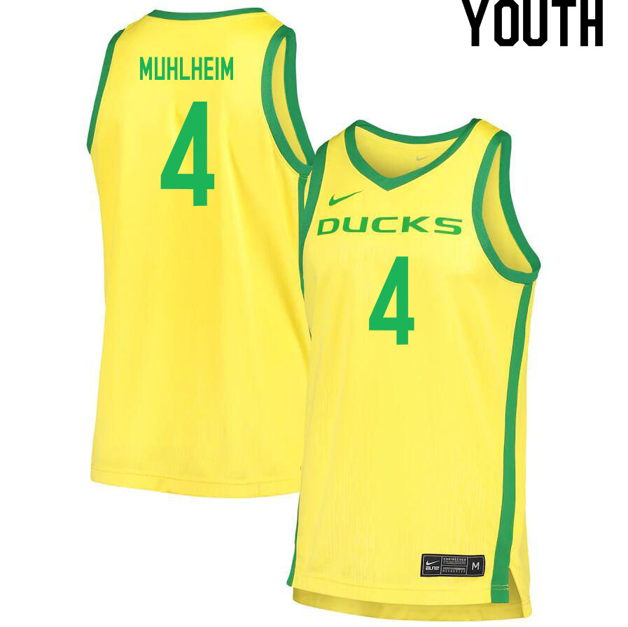 Youth # #4 Sam Muhlheim Oregon Ducks College Basketball Jerseys Sale-Yellow